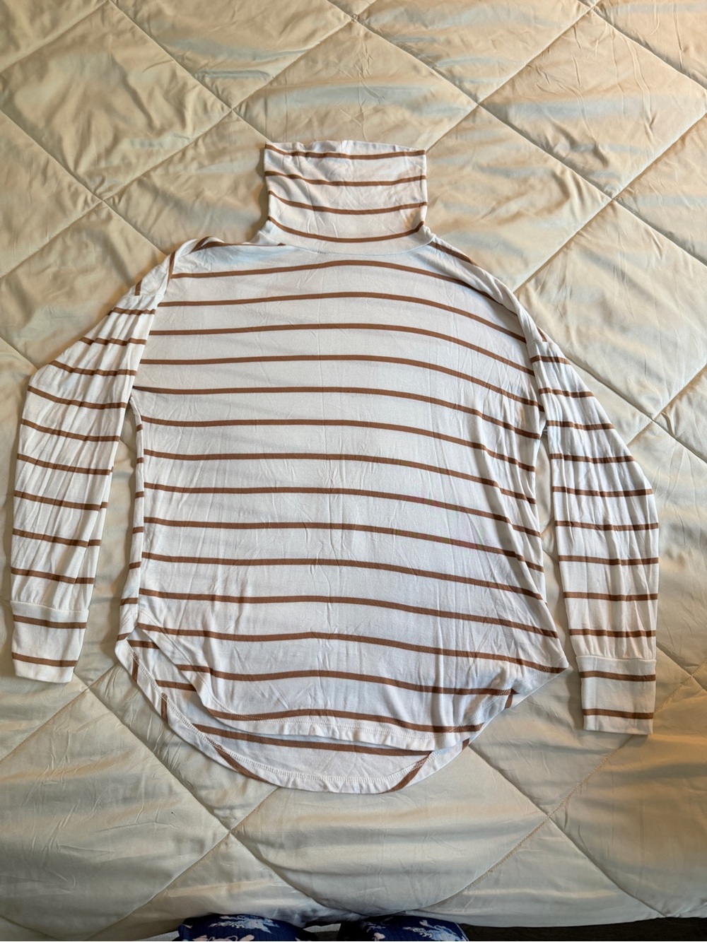 LOFT White and Brown Striped Turtleneck Long-Sleeve Top